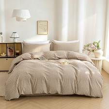 Tan Gingham Duvet Cover Queen 100 Washed Cotton Brown Plaid Checkered Duvet Cov