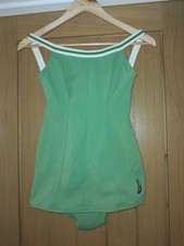 Vintage 1950s 1960s Jantzen Swimsuit Made England Green White, Diving Logo Small