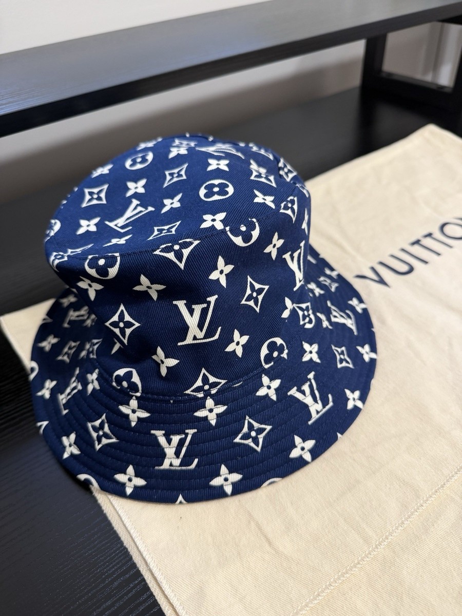 Louis Vuitton Bob MNG Bleu S Blue Monogram Bucket Hat Size S