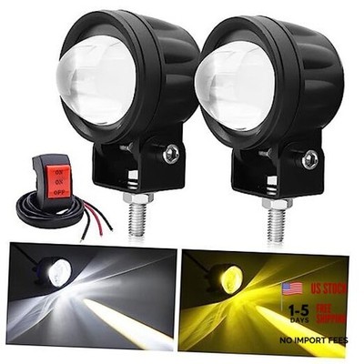 Motorcycle Spotlights LED Driving Fog Light Yellow White Bi-Color Additional