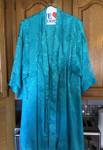 Robe kimono femme vintage années 80 Christian Dior loungeware logo oriental jade USA