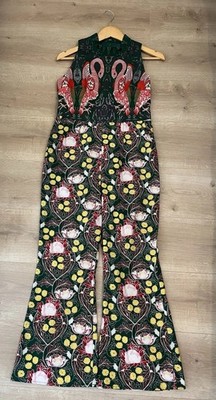 Comino Couture New Green Flamingo Jumpsuit Size 10