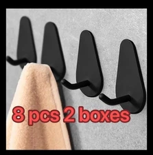 8 Packs Towel Hooks, Adhesive Hooks for Hanging Towel Robe Coat, Stainless Black