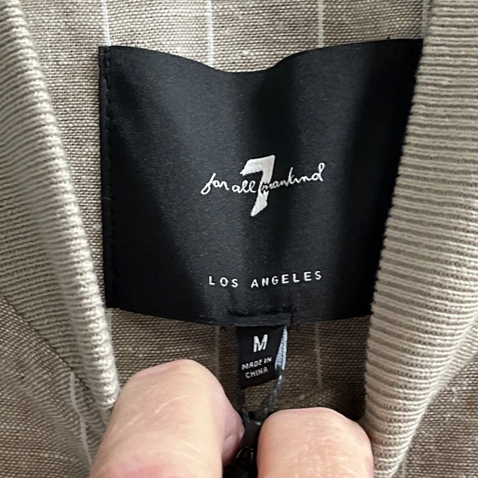 Chaqueta Seven For All Mankind Para Hombre M Tostada Rayas Algodón Mezcla de Lino Cremallera Preppy Foto 4 de 4