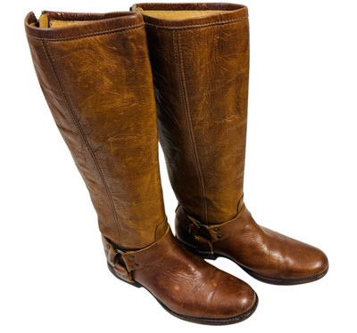 Frye Riding Boot Women 7.5B Brown Phillip Harness Knee High Soft Vintage Leather