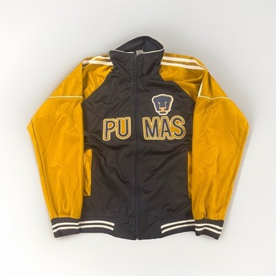 Pumas UNAM Soccer Jacket Black Gold Fan Full Zip Embroidered Logo Mexico