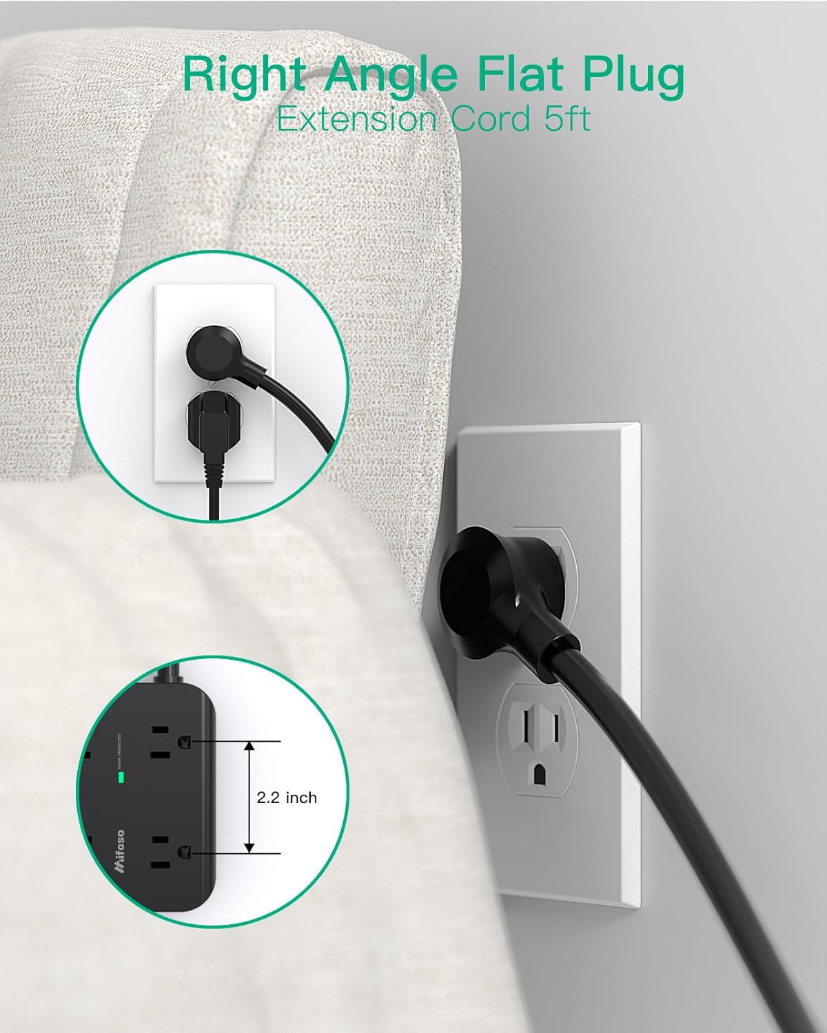 Power Strip Surge Protector - Flat Plug, Wall Mount, 8 Wide Outlets with 4 USB P