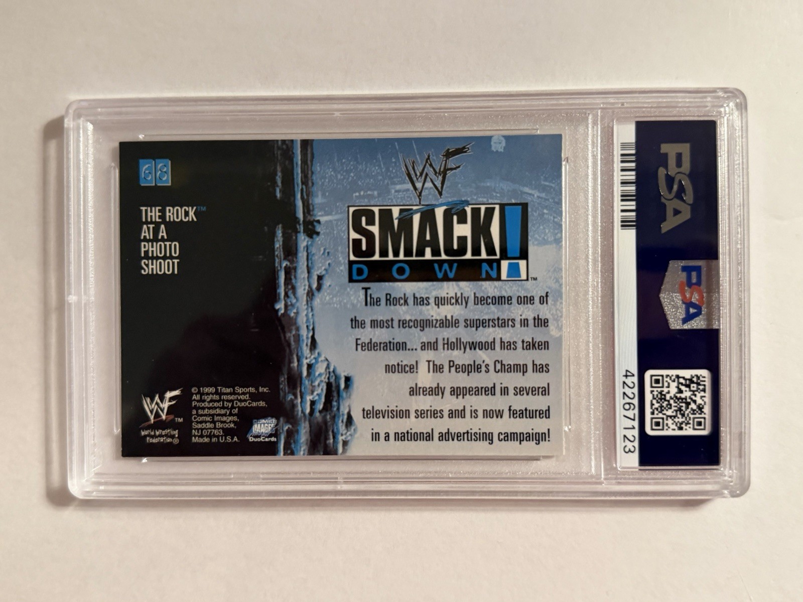 Dwayne “The Rock” Johnson 1999 Smackdown #68 Autograph PSA  9 Authentic view 2