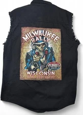 Vintage Hot Leathers Motorcycle Vest Skull Milwaukee Rally Button Up Size 2XL