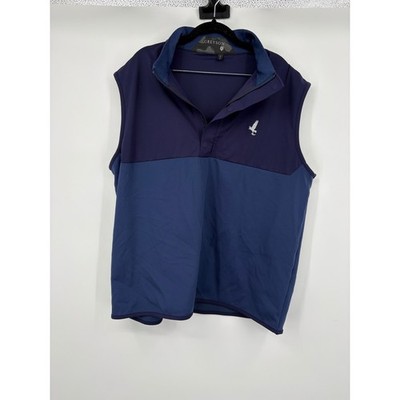 GREYSON Mens Golf Vest Navy Blue Eagle Logo Snap Collar Sleeveless Jacket