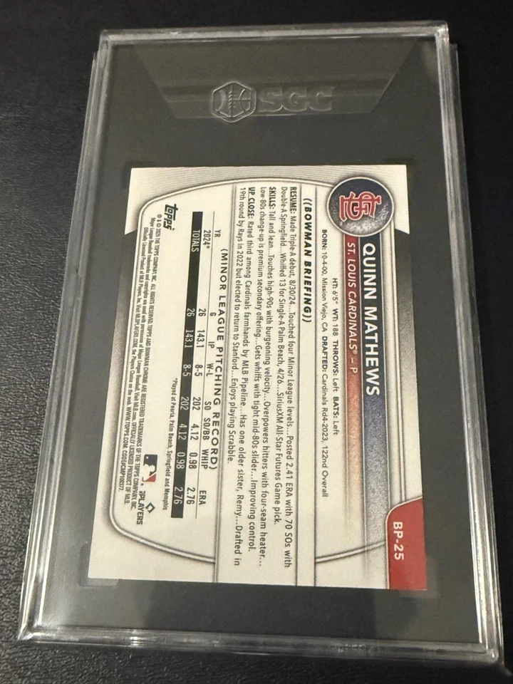 Quinn Mathews 2025 1st Bowman Bp-25 Sky Blue Border #5/499 Cardinals prospect - Image 2 of 3