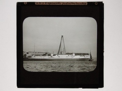 HMS Implacable Battleship Launch Royal Navy Magic Lantern Slide c1900s