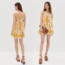 Farm Rio Aura Floral Ruffle Cotton Mini Dress Lightweight Summer Smocked Large