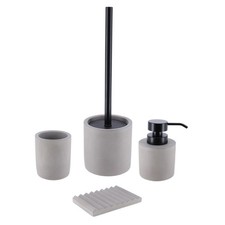 Badezimmerzubehör Badezimmerset grau aus Zement 4er Set Badausstattung Badset