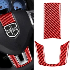 Red Carbon Fiber Steering Wheel Chin Sticker Trim For Dodge Challenger 2008-14