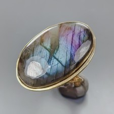 Gemstone 38 ct Natural Labradorite Ring 925 Sterling Silver Size 8 /R437222