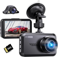 Dual 4K Dash Cam Front and Rear - Free 64G SD Card, 2160P 2160P UHD Dash Came...