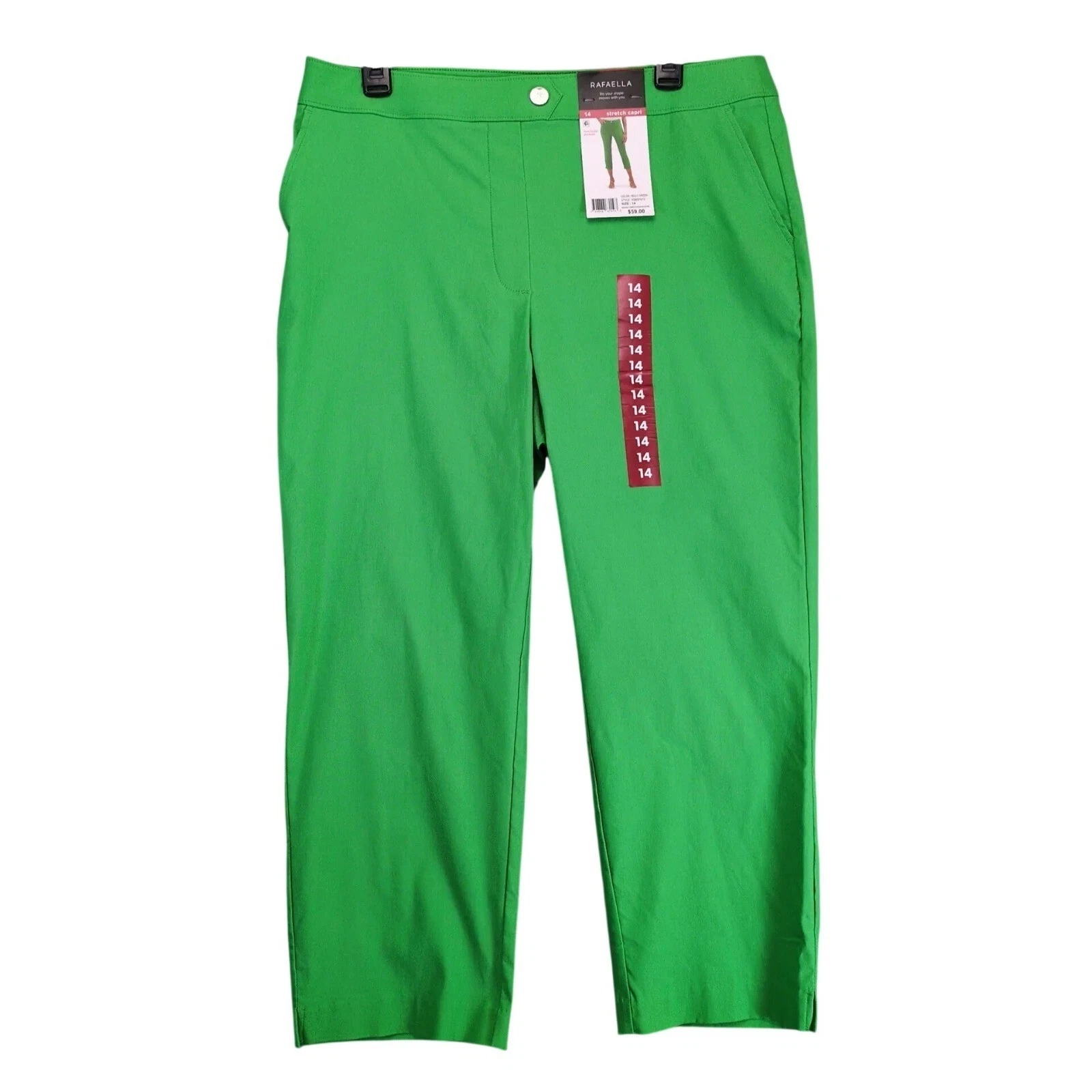 NWT Rafaella Stretch Capri Pants Womens 14 34x22.5 Green Pull On Resort Casual