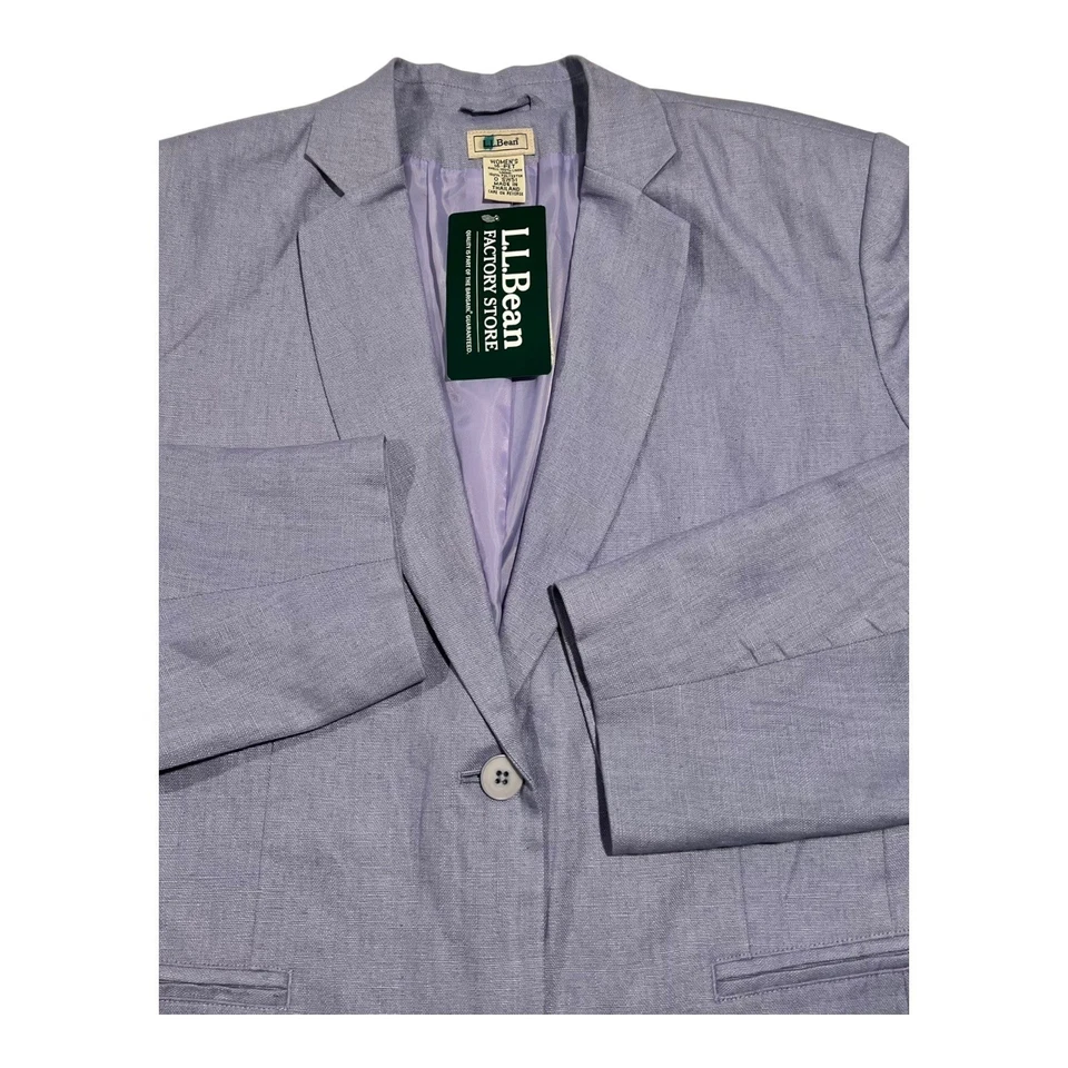 NWT L.L. Bean Women's 16P Linen Blazer Jacket Petite Light Purple 2 Button - Image 2 of 4