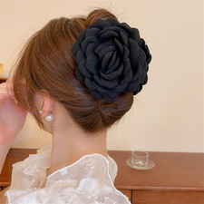 Large Rose Flower Floral Bow Hair Claw Clips Barrettes Chignon Updo Black 4.72"