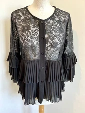 chemisier T40 voile plissé et dentelle manche boutonnière transparent ample 830!