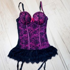 Baci Lace Bustier Babydoll Pink Black L