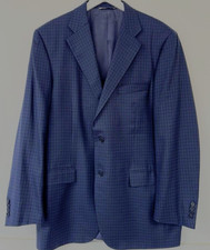 Canali Blue Plaid Check Silk Wool Sport Coat Blazer Jacket US 44L IT 54L Italy