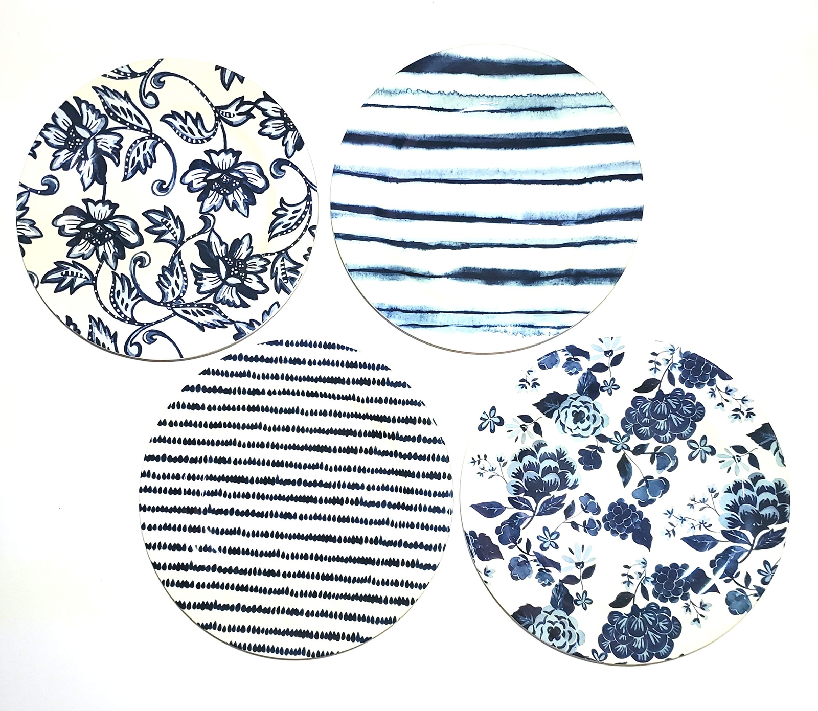 Blue Salad Plates Set of 4, Traditional and Modern Mix, blue, white, 8.5x8.5
