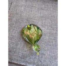 Murano Style Sommerso Art Glass Pendant | Green and Gold Floral Design