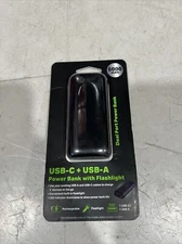 Type-C + USB-A 5000mAh Powerbank with Flashlight - Black