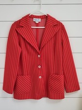 Vintage 1970s Womens Blazer Red Pinstripes "LUCKY TOPS"