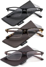 3 Packs Bifocal Half Frame Rimless Reading Glasses for Men, 1.00-3.00, w/ Pouch