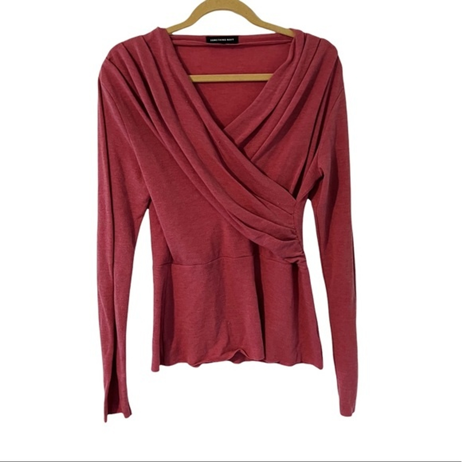 Something Navy Pink Draped Wrap Front Blouse - image 2