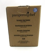 Pampered Chef Ceramic Egg Cooker Item #1529 Silicone Sleeve & Lid White/Gray NIB