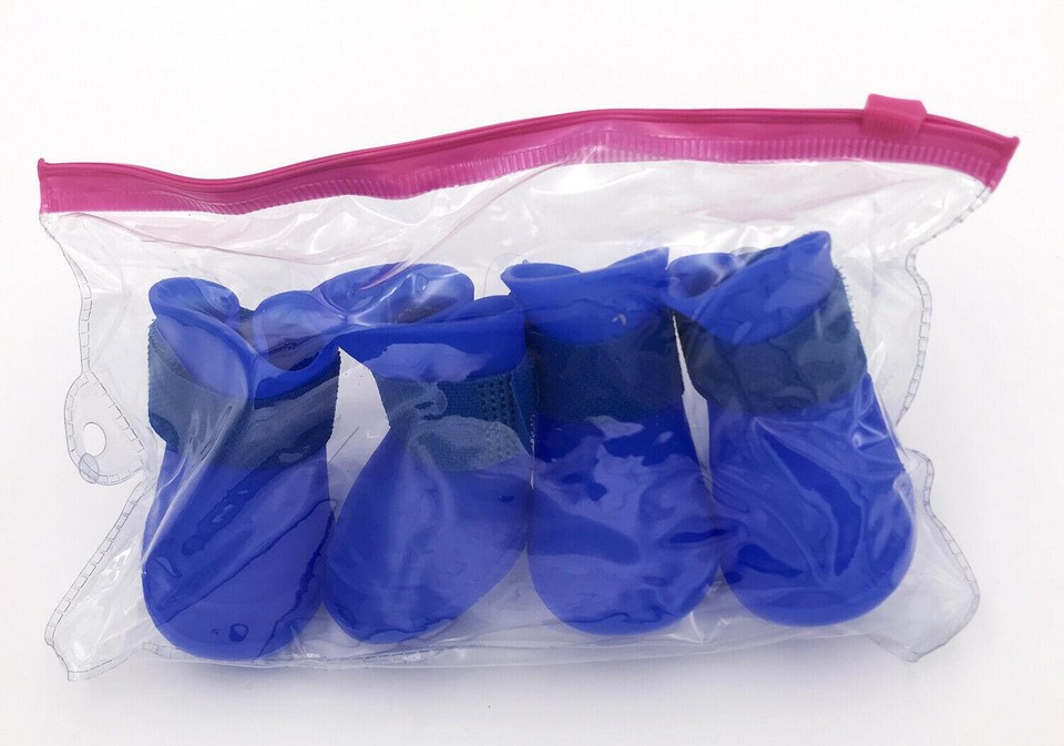 Dog Cat Blue Silicone Protective Waterproof 4Pcs Raining Boot Shoes