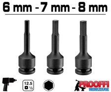 3 tlg Kraft Schlagschrauber Stecknuss 6mm 7mm 8mm Innen Sechskant 6-Kant Nuss