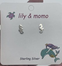 Lily  Momo Sterling Silver Petite Seahorse Kids Stud Earrings New