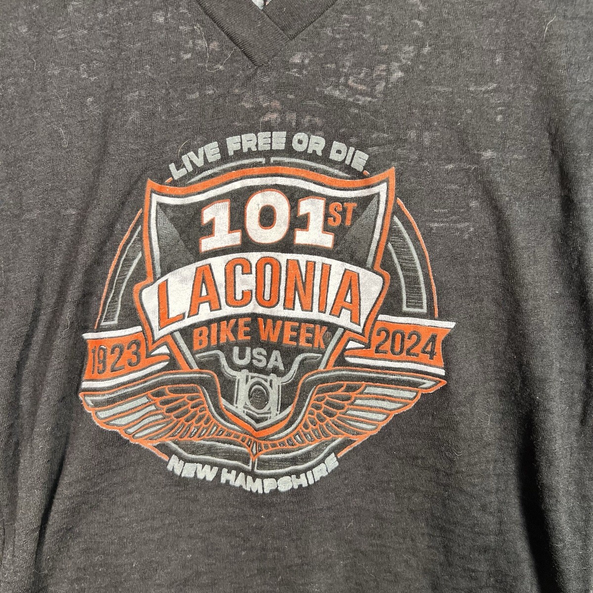 101st Laconia Bike Week Motorcycle V Neck T Shirt Womens Small