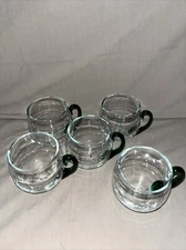 ❤️VTG SUSSMUTH, GERMANY 5 HANDBLOWN, CRYSTAL PUNCH CUPS, GREEN HANDLE