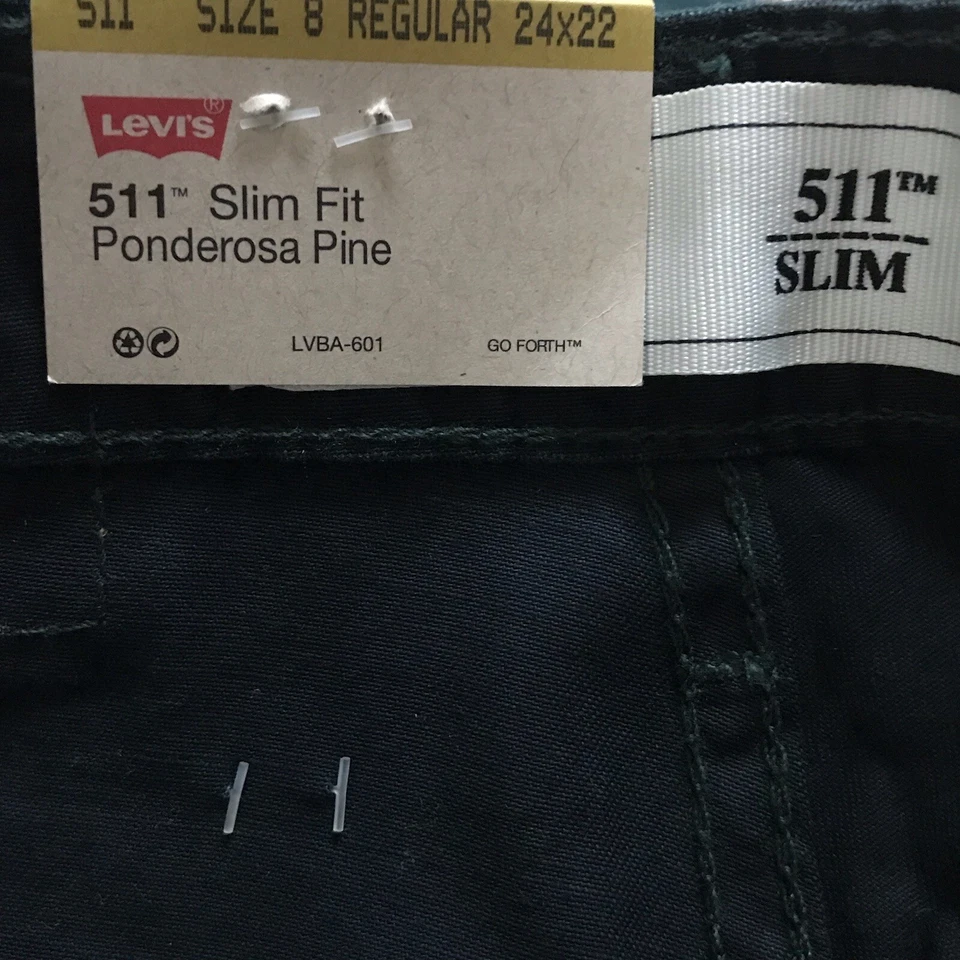 Pantalones Levis Niños 8 Regular 24X22 Ponderosa Verde Pino 511 Delgados Pierna Cónica Nuevos con Etiquetas Foto 4 de 4