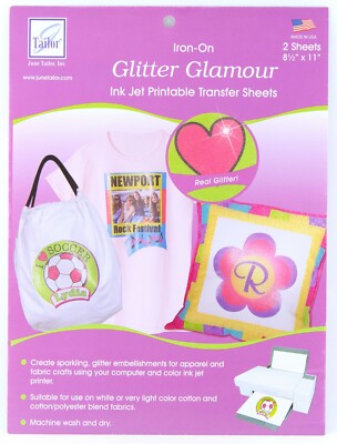 June Tailor Iron-On Glitter Glamour Ink Jet Printable Transfer Sheets 2pc