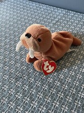 VTG Ty Beanie Babies Tusk Walrus Style 4076 Hang Tag Black  White Tush Tag 1995
