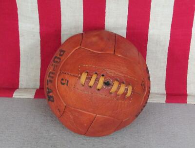 Vintage 1950s Popular Leather Soccer Ball w/Laces Football Sz.5