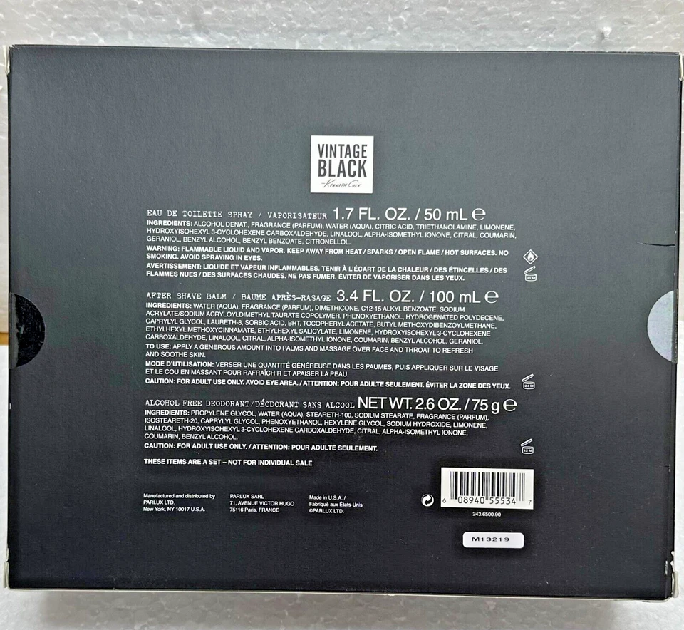 Kenneth Cole Vintage Negro Set 1.7 OZ EDT 3.4 OZ Desodorante para Después del Afeitado 2.6 OZ Foto 3 de 3
