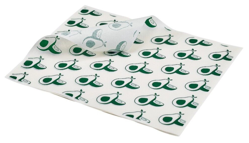 Greaseproof Paper Sheets Avocado Pattern Burger Wrap 25 x 20cm 1000 sheets