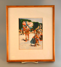 Vtg Painting Indian Conchero Dancers - San Miguel Allende Mexico - Lois Read