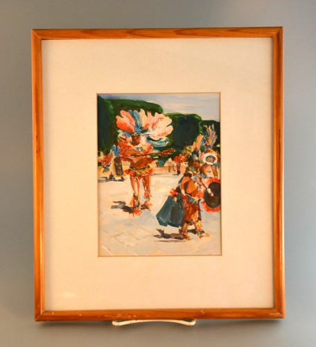 Vtg Painting Indian Conchero Dancers - San Miguel Allende Mexico - Lois Read