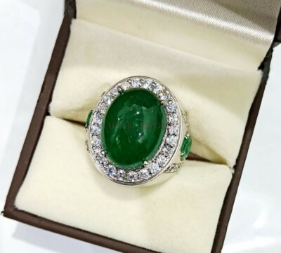 Natural Green Onyx Gemstone with 925 Sterling Silver Ring for Men's #1282