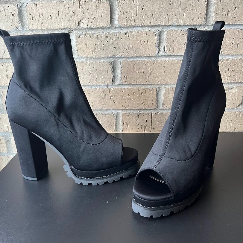 SAOLA Stivaletti alla moda Nova 10 nero tessuto cerniera punta aperta tacco suola strappo scarpe