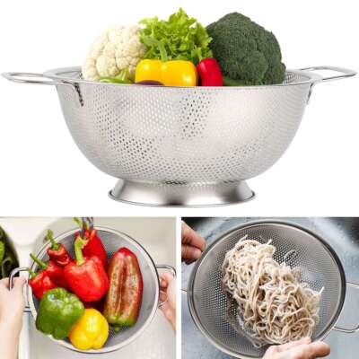 PriorityChef Colander, Stainless Steel 3 Qrt Kitchen Strainer With Large